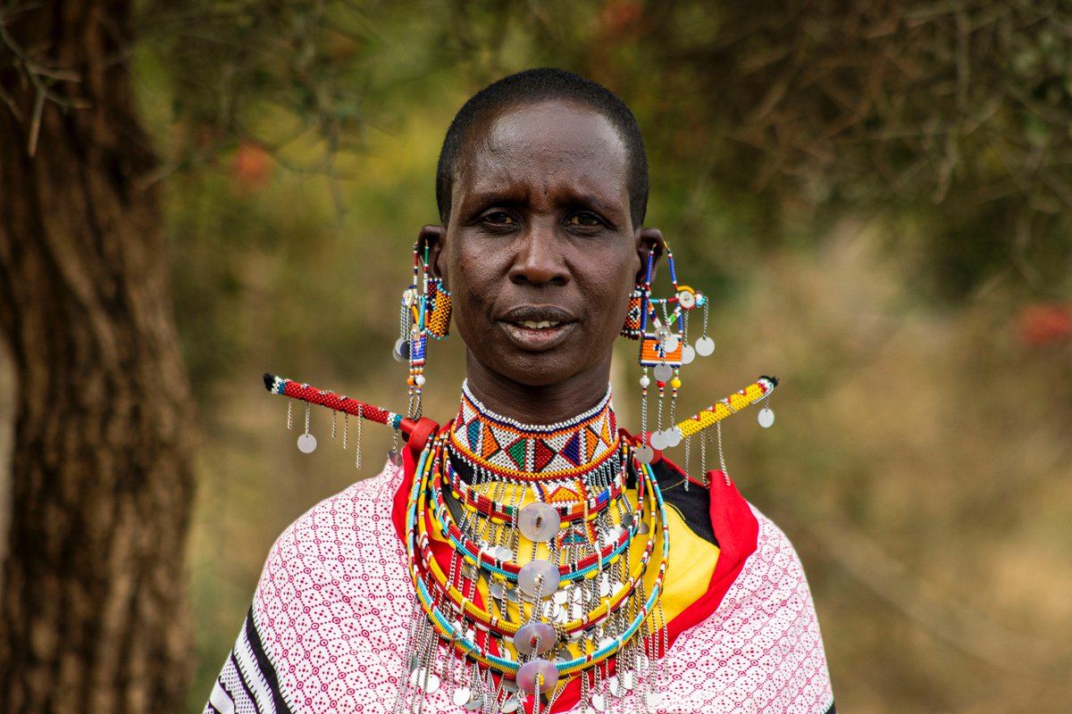Portrait of a Maasai woman wearing traditional beaded jewellery